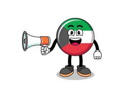kuwait-flaggen-karikaturillustration, die megaphon hält vektor