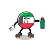 kuwait-flaggenillustrationskarikatur, die mückenschutzmittel hält vektor