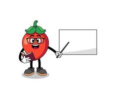 maskot tecknad serie av chili peppar lärare vektor