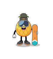 Maskottchen-Karikatur des Ananas-Snowboardspielers vektor