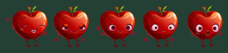 lustiger roter apfel obst charakter gesicht emoji set vektor