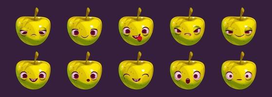Cartoon-Apfel-Figur mit unterschiedlichen Emotionen vektor