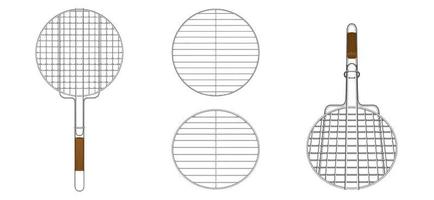 realistisk uppsättning av runda stål bbq nät vektor