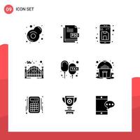 Stock Vector Icon Pack mit 9 Zeilen Zeichen und Symbolen für den Ladeeingang Hintertor nach oben editierbare Vektordesign-Elemente