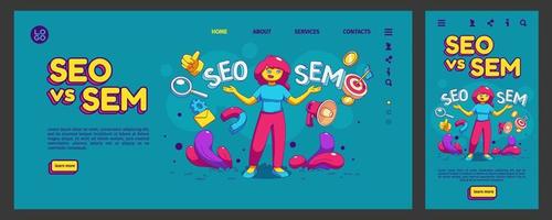 seo vs. sem-zielseite, app ui ux mobile app vektor