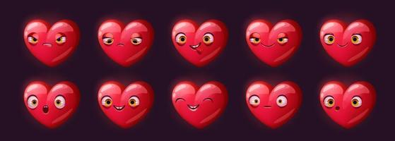 söt röd hjärta karaktär med annorlunda känslor vektor