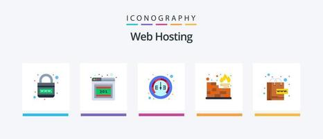 Webhosting Flat 5 Icon Pack inklusive Web. E-Commerce. Messgerät. Schutz. Datenbank. kreatives Symboldesign vektor