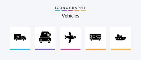 Fahrzeuge Glyph 5 Icon Pack inklusive Yacht. Geschwindigkeit. Flug. Boot. Lieferwagen. kreatives Symboldesign vektor