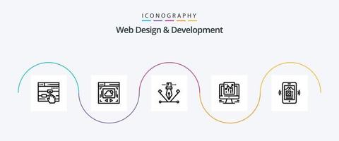 Webdesign- und Entwicklungslinie 5 Icon Pack inklusive Daten. Cloud-Sharing. Stiftwerkzeug. Entwerfen vektor