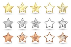 guld silver- och brons stjärna. realistisk stjärnor. stjärna ikon uppsättning vektor illustration