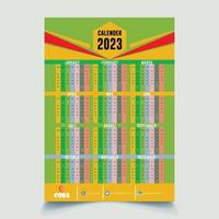 2023 Kalenderjahr-Vektorillustration. die Woche beginnt am Sonntag. Jahreskalender 2023 Vorlage. Kalenderdesign in Schwarz-Weiß-Farben, Sonntag in roten Farben. Vektor