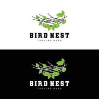 fåglar bo logotyp design, fågel hus vektor för ägg, fågel träd logotyp illustration