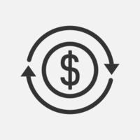 Geldwechsler oder Geld-zurück-Erstattungs-Investitionssymbol isoliert flache Design-Vektor-Illustration. vektor