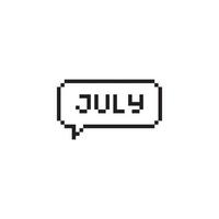 Monat Juli Pixelkunst-Schriftzug in Sprechblase. vektor