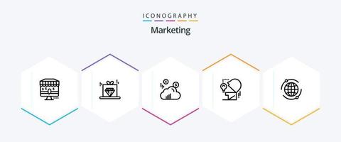 marknadsföring 25 linje ikon packa Inklusive . marknadsföring. marknadsföring. värld. huvud vektor