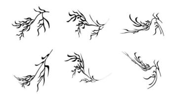 uppsättning av grenar med löv shilouette skiss vektor