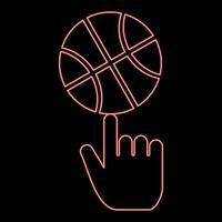 Neon-Basketballball, der sich auf der flachen Art des Vektorillustrationsbildes der roten Farbe des Zeigefingers dreht vektor