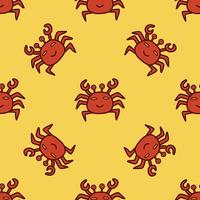 sömlös mönster söt Lycklig krabba. vektor hand dragen
