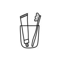 Bürste und Zahnpasta in einem Glas. Vektor-Doodle vektor