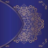Luxuriöser Ziermandala-Designhintergrund in Goldfarbe und blauem Farbhintergrund. vektor