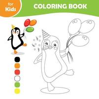Malbuch für Kinder. süßer pinguin im geburtstags- und feiertagsstil vektor