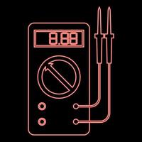 neon digital multimeter för mätning elektrisk indikatorer ac dc Spänning amperetal ohmmeter kraft med sonder röd Färg vektor illustration bild platt stil