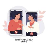 Online-Ferntherapie. Ein Mädchen mit Depressionen und psychischen Störungen spricht per Videoverbindung mit einem Psychoanalytiker. Unterstützung. Vektor. vektor