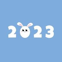 Kaninchen 2023 Jahr. süße kawaii hasenillustration. neues Jahr der Hasenvektorkarte. Zahlen 2023 mit lächelndem Hasengesicht auf blauem Hintergrund vektor