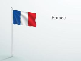 3d-element der französischen flagge, das auf stahlfahnenmast weht vektor