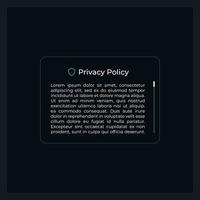 datenschutzrichtlinie ui-elementvorlage. persönliche Daten. bearbeitbare isolierte Vektor-Dashboard-Komponente. flache Benutzeroberfläche. visuelle Datenpräsentation. Webdesign-Widget für mobile Anwendung mit dunklem Thema vektor
