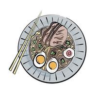 Ramen japanisches Nudelgericht. japanisches Essen. asiatische Küche. Flatlay-Vektor-Illustration vektor