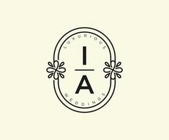 ia initialer brev bröllop monogram logotyper mall, hand dragen modern minimalistisk och blommig mallar för inbjudan kort, spara de datum, elegant identitet. vektor