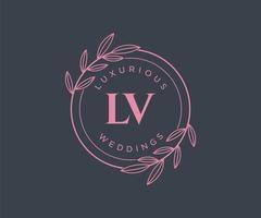 lv initialen brief hochzeitsmonogramm logos vorlage, handgezeichnete moderne minimalistische und florale vorlagen für einladungskarten, datum speichern, elegante identität. vektor