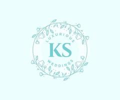 ks initials brief hochzeitsmonogramm logos vorlage, handgezeichnete moderne minimalistische und florale vorlagen für einladungskarten, save the date, elegante identität. vektor