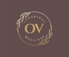 ov Initialen Brief Hochzeit Monogramm Logos Vorlage, handgezeichnete moderne minimalistische und florale Vorlagen für Einladungskarten, Datum speichern, elegante Identität. vektor