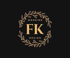 fk initialer brev bröllop monogram logotyper samling, hand dragen modern minimalistisk och blommig mallar för inbjudan kort, spara de datum, elegant identitet för restaurang, boutique, Kafé i vektor