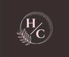 hc initialen brief hochzeitsmonogramm logos vorlage, handgezeichnete moderne minimalistische und florale vorlagen für einladungskarten, datum speichern, elegante identität. vektor