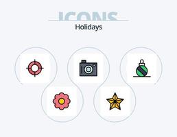 Feiertage Linie gefüllt Icon Pack 5 Icon Design. Picknick. Kamera. Urlaub. Stern. Baum vektor