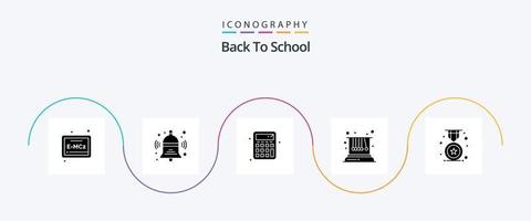 Back to School Glyph 5 Icon Pack inklusive Schule. Abzeichen. Berechnung. vergeben. Physik vektor