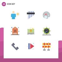 9 flaches Farbpaket der Benutzeroberfläche mit modernen Zeichen und Symbolen für Geldeinkaufsmond-Werberabatt editierbare Vektordesign-Elemente vektor