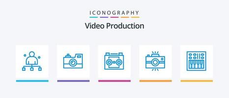 video produktion blå 5 ikon packa Inklusive fotografi. antik kamera. retro kamera. ljud inspelning. digital audio. kreativ ikoner design vektor