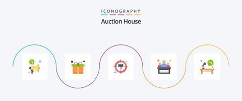 auktion platt 5 ikon packa Inklusive . kontanter. mål. mikrofon. skrivbord vektor