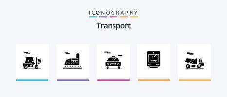 transport glyf 5 ikon packa Inklusive . transport. transport. fyrhjuling. resa. kreativ ikoner design vektor