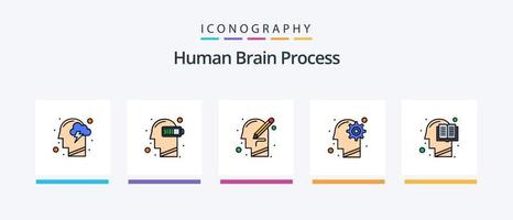 Prozesslinie des menschlichen Gehirns gefüllt 5 Icon Pack einschließlich Analyse. Geist. Idee. Mensch. Kommunikation. kreatives Symboldesign vektor