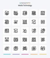 Creative Media Technology 25 Gliederungs-Icon-Pack wie Guarder. abspielen. Zelle. ui. Netz vektor