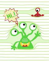 vektorillustration des lustigen alien-cartoons auf gestreiftem hintergrund vektor