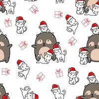 nahtloser Musterbär und 4 Katzenfiguren an Weihnachten vektor