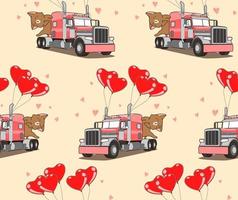 nahtlose Muster entzückende Katze auf dem Lastwagen der Liebe vektor