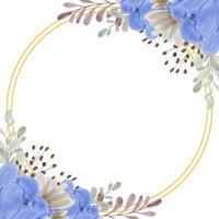 akvarell blå pion blomma ram med gyllene cirkel vektor