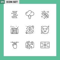Aktienvektor-Icon-Pack mit 9 Zeilenzeichen und Symbolen für Blattromantik-Upload-Liebestasche editierbare Vektordesign-Elemente vektor